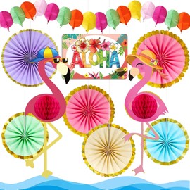 Flamingo Decoration Summer Party, Hawaii Beach Pool Party Decoration, Aloha Garden Party Decoration, Colourful Paper Hanging Decoration for Tropical Luau, Beach Party & Birthday, Summer Party