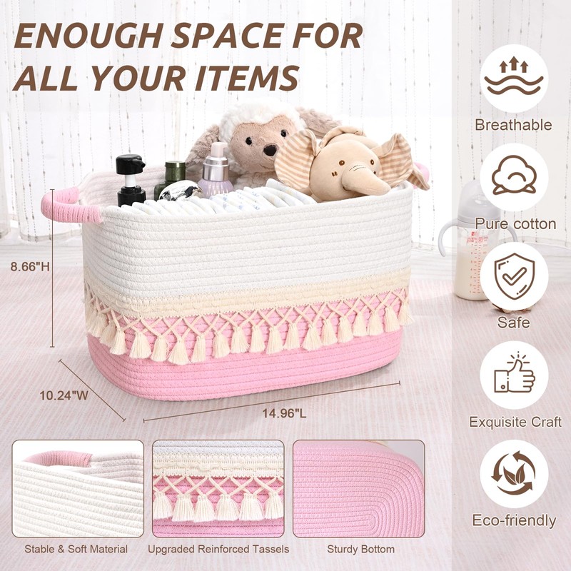 6 Pack Storage Basket for Shelves, Boho Cotton Rope Storage