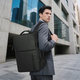 SUIKIHUM Business Travel Carry on Backpack, Lay Flat Luggage Style Bag with USB C & A, 16-inch Suitcase Capacity, Airline Approved, Black