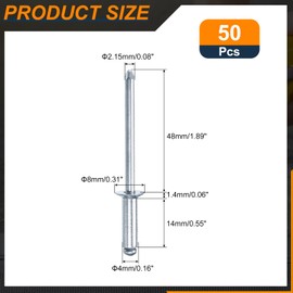 sourcing map 50Pcs 5/32"x1/2" Countersunk Head Blind Rivets, Zinc-Plated Carbon Steel Grip and Mandrel Cap Blind Rivets, Silver