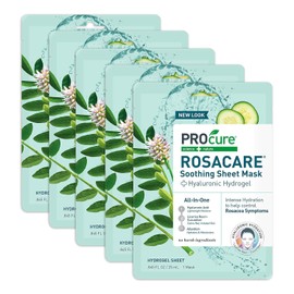 Procure Rosacare Redness Relief Sheet Mask – 5 Pack Hyaluronic Acid Licorice Root Cucumber to Hydrate and Soothe Sensitive Skin 5 Count / 프로큐어 로사케어 홍조 완화 시트 마스크 – 5팩 민감한 피부 수분 공급 및 진정을 위한 히알루론산 감초 뿌리 오이 5 Count