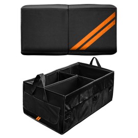 YOSRTER for Dodge Charger Durango Challenger Ram Car Trunk Organizer Collapsible Storage Box with Handle Foldable Lid Non Slip Bottom Sturdy Base Panel 2 Compartment Orange Trim