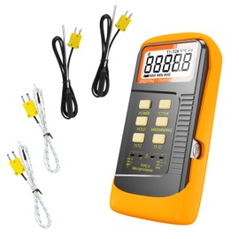 Handheld Thermocouple Thermometer, 2 Channels K Type Thermocouple Probe and 4 Thermocouples, Measuring Range -50 to 1300°C(-58 to 2372°F), Contains 2 Stainless Steel K Type Thermocouple Probe