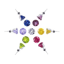 4mm Round Cubic Zirconia Birthstone Post Back 925 Sterling Silver Stud Earrings for Women Set of 7 Colors