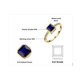 JewelryPalace Square Cut 1ct Created Sapphire Simulated Emerald Solitaire Rings for Her, 14K Yellow Gold 925 Sterling Silver Promise Ring for Women, Gemstone Jewelry Sets Rings 7