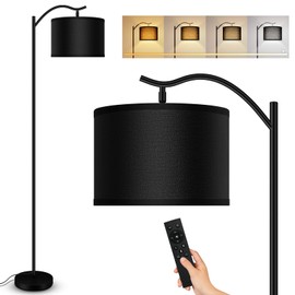 BoostArea Floor Lamp for Living Room,Arc Floor Lamp with Remote Control,Stepless Dimmable Brightness & Colors Temperature 2700k-6500k,Modern Standing Lamp for Bedroom Study Room Office,Black