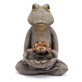 Napco Sitting Frog Lily Pad Flower 18.25 x 14 x 10.5 inches Bronze and Yellow Resin Stone Collectible Figurine Statue Sculpture Water Fountain, Indoor Outdoor Garden Décor, 14968, Brown
