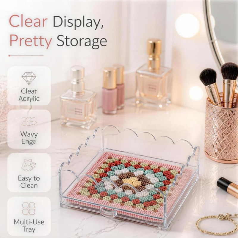 Clear Scalloped Acrylic Tray with Insert, Multi-Functional Acrylic Trays for
