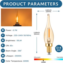 Hcnew E14 LED Light Bulb Candle Retro, 0.7 W Replaces 7 Watt 2200 K Ultra Warm