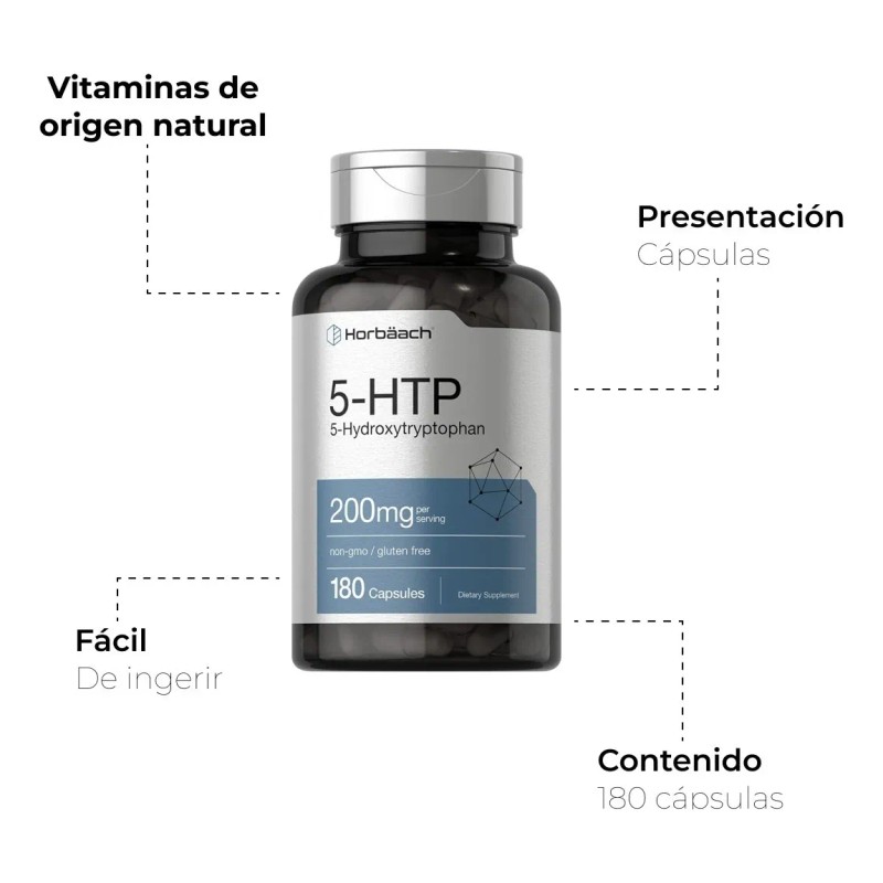 Horbäach Suplemento 5HTP de 200 mg | 180 cápsulas |