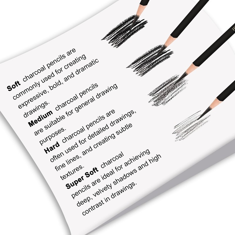 HIFORNY 12 Pieces Charcoal Pencils Drawing Set - Super Soft,Soft,Medium
