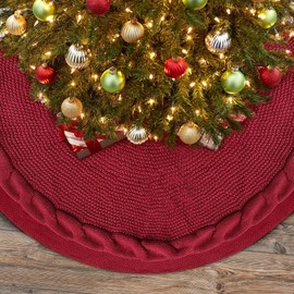 yuboo - Falda de árbol de Navidad de punto de cable rojo de 48 pulgadas, decoración rústica de Navidad para árboles de Navidad de 7 pies