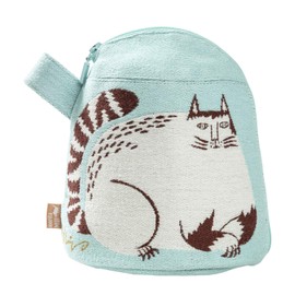 Kusubashi Mon-Ori moritaMiW MiW Pouch with Gusset, Large Tree Cats in the Park, Light Blue, A-68090-90-LB
