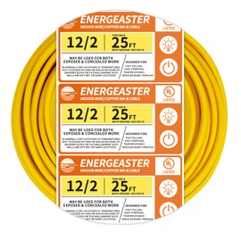 energeaster Solid Indoor 12/2 W/G NMB Cable 100ft Coil，Electrical Wire 12 Gauge Wire 2 Conductors Non-Metallic with Ground Wire(Yellow)