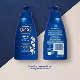 E45 Rich Skin Lotion 400 ml – E45 Moisturising Lotion with Evening Primrose Oil – Lightweight Body Lotion for Dry and Sensitive Skin – Long-Lasting Moisturisation for Soft and Supple Skin