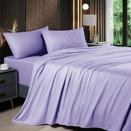 Shilucheng Bamboo Sheets Set 4/6 Pc, Cooling Breathable & Hotel Luxury Super Silky Soft, 16-18" Deep Pocket, Wrinkle, Fade Resistant Springtok:_Light Purple_Full_6PC