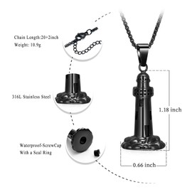 Urn Necklace for Ashes Men's Cremation Jewelry Lighthouse Memorial Urn Necklace For Loves One Ashes Holder with Filling Kits(Black)