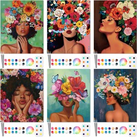 Dinifee 6 Pack Canvas Painting Kit Pre Drawn Canvas Afro Queen Cotton Canvas 8 x 10 Inch Stretched Canvas Paint and Sip Set for Adults Party Valentine Night(Gorgeous Lady)