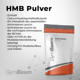 GymBeam GymBeam HMB Pulver - Hochwertiges Hydroxybetamethylbutyrat, Aminos?uren-Supplement, essentieller Leucin Metabolit mit anabolem Potenzial, unterst1tzt mTOR-Signalweg-Aktivierung, 300g