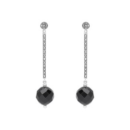 Esse Marcasite Sterling Silver Marcasite and Black Onyx Sphere Drop Earrings