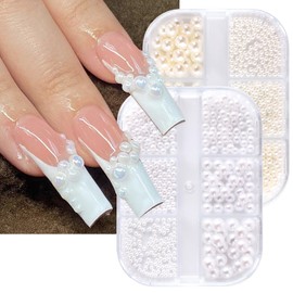 GZSYY Nail Beads Nail Stones White 2 Boxes Nail Art Charms 12 Designs Nail Art Beads Micro Nail Jewellery for Gel Nails