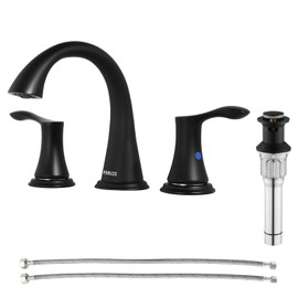 PARLOS Widespread 2 Handles Bathroom Faucet with Pop Up Sink Drain and cUPC Faucet Supply Lines, Matte Black, Demeter 14135