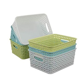Qsbon Plastic Storage Baskets / Bins Organizer for Bathroom, 6-Pack