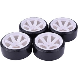 RC Drift Car Wheel and Tyre,KINGCOO 4PCS 63mm Hard Tires Plastic Wheel Rims for 1/10 On-Road Racing Drifting Car Spare Parts for HSP Tamiya HPI Kyosho(White)