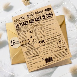 Happy 16th Birthday Cards, Funny 16th Birthday Decorations for Son Daughter, Vintage Back in 2009 Birthday Poster for Bday Niece Nephew, Sweet 16 Year Old Best Gifts for Girls Boys (Kraft Paper)