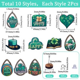 SUNNYCLUE 1 Box 10 Pairs St. Patrick's Day Earring Making Kit Good Luck Shamrock Charms Green Four Leaf Clover Charm Wood Earring Findings for Jewellery Making Kits DIY Dangle Earrings Supplies