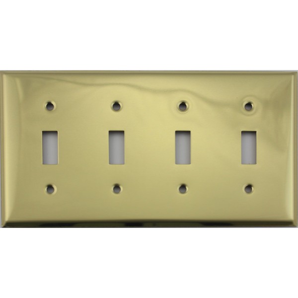 Stamped Polished Brass 4 Gang Toggle Switch Wall Plate