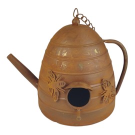 Metal Teapot Bird House in Rust Effect for Hanging