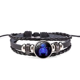 Fuqimanman2020 Zodiac Signs Spirit Bracelet Adjustable 12 Constellation Bracelet Multilayer Black Leather Wrap Bracelets Christmas Birthday Jewelry Gifts for Women Men(Scorpio)
