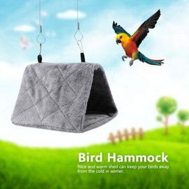 Bird Nest, Soft Plush Bird Hammock Bed Hut Tent Perch Bird Hanging Cage Tent for Birds Parrot Winter Warm Bed Pet Toy(S-Gray)