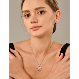 YL Women's Heart Cross Necklace 925 Sterling Silver Created Amethyst God in my heart'' Pendant Crucifix Jewelry