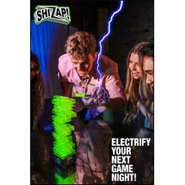 ShiZap! - Illuminated Electric Shock Stacking Block Game, Plastic Tumble Tower Blocks, Shocking Tweezers, LED Base That Plays Suspenseful Music, Family Fun Party Games for Teenage Boys, Girls, Adults