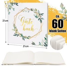 BOFUNX Wedding Guest Book to Fill In Vintage Wedding Guest Book 60 Blank Pages + 8 Sheets Stickers for Wedding Anniversary Birthday Communion Confirmation Christening Confirmation Eucalytpus