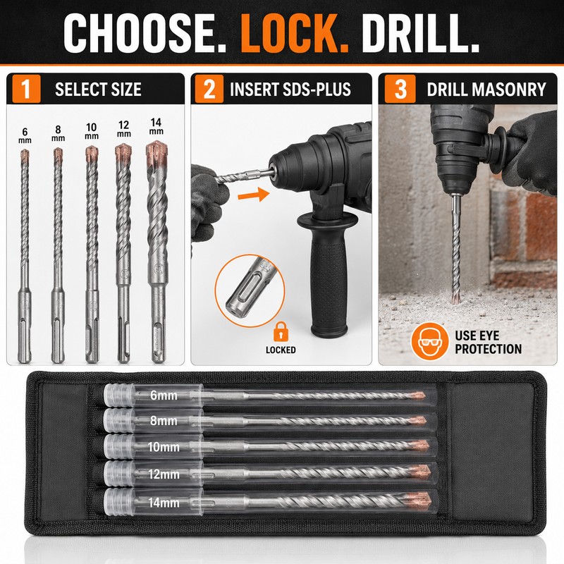 SDS Plus Chisel Set for Rotary Hammer Drill, Masonry Removal