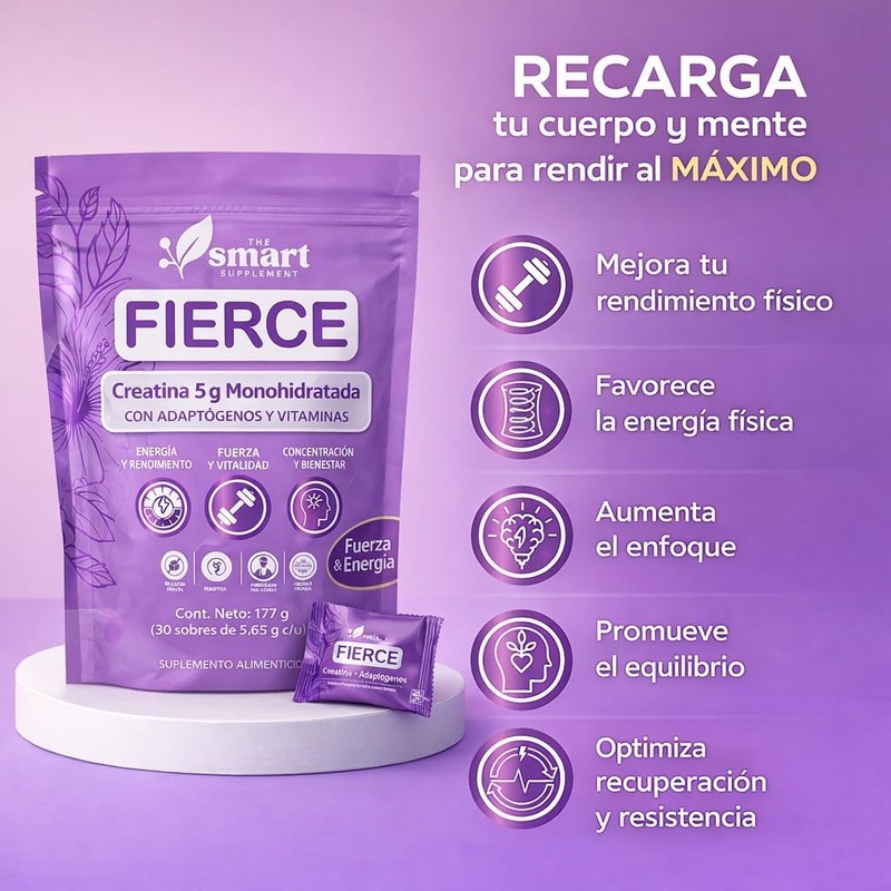 FIERCE Sugar-Free Creatine Monohydrate 5g Packets with Magnesium, Vitamin D3,