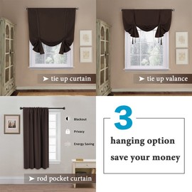 H.VERSAILTEX Thermal Insulated Adjustable Tie Up Shade/Blackout Curtain with Rod Pocket Top - 42" Wide by 63" Long - Solid in Stone (1 Panel)