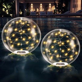 ANFERSONLIGHT 2 Pack Floating Pool Lights Solar Powered, 14 Inch Inflatable Light Up Pool Balls, IP68 Waterproof Solar Floating Pool Lights, Pool Decorations Outdoor for Inground Pools