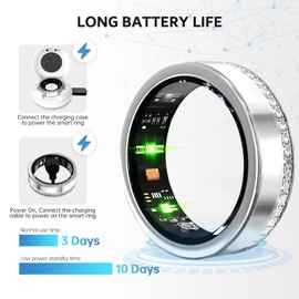 GANSI Smart Ring Fitness Tracker Ring - Health Sleep Heart Rate Blood Oxygen Blood Pressure Tracker,Fashionable Diamond Style,IP68, Compatible with iOS,Android 7#