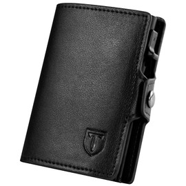 TENBST Deluxe Men's Wallet - Premium Leather Wallet with Carbon Fibre Pattern and RFID Protection - Slim Design with Coin Pocket and Card Holder, black, Fastened