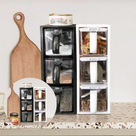 3-Piece Spice Jar Set with Spoons for Sesame and Seasonings Seasoning Container Black