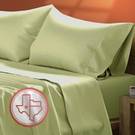 TEXAS LINEN CO. Luxury Egyptian Cotton California King Size Sheet Set - 600 Thread Count 4 PC Deep Pocket Fitted and Flat Sheets, Soft, Cooling Sateen Weave Hotel-Quality Cal King Sheets - Sage Green