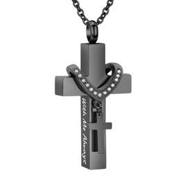 InfuMemo Cremation Jewelry for Ashes Pendant - Cross Urn Necklace with Mini Keepsake Urn Memorial Ashes Jewelry - With Me Always