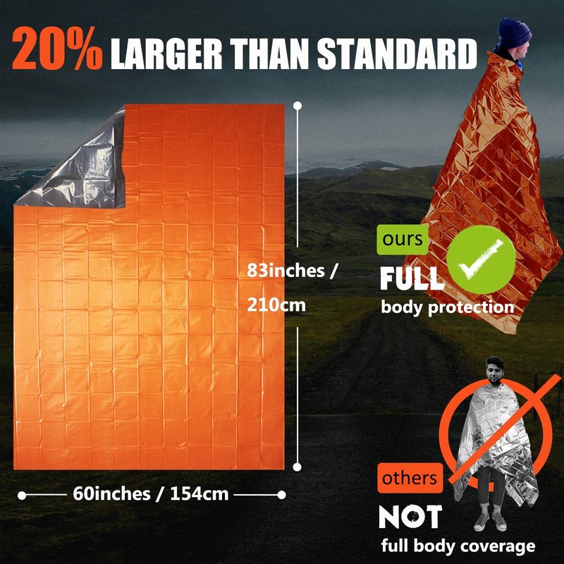 Frelaxy Emergency Blanket 2-Pack/4-Pack, Extra-Thick Extra-Large Space Blankets with Whistles,
