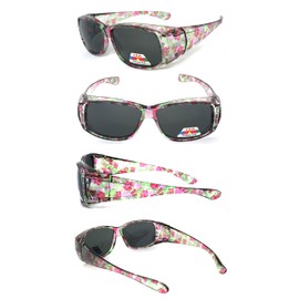 Veryhobby® Womens Polarized FIT OVER Sunglasses Cover Rx Glasses Rhinestones Floral Prints (Transparent Pink Floral)