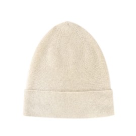 Lallier 100% Pure Cashmere Ribbed Cuffed Hat Warm Soft with Gift Box for Men and Women, cream white