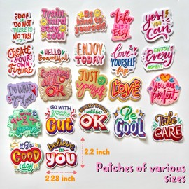 22Pcs Blush Pink Bohemian Iron-On Patches - Empowering Motivational Quotes Embroidery for DIY Clothing, Hats, Backpacks & Jackets